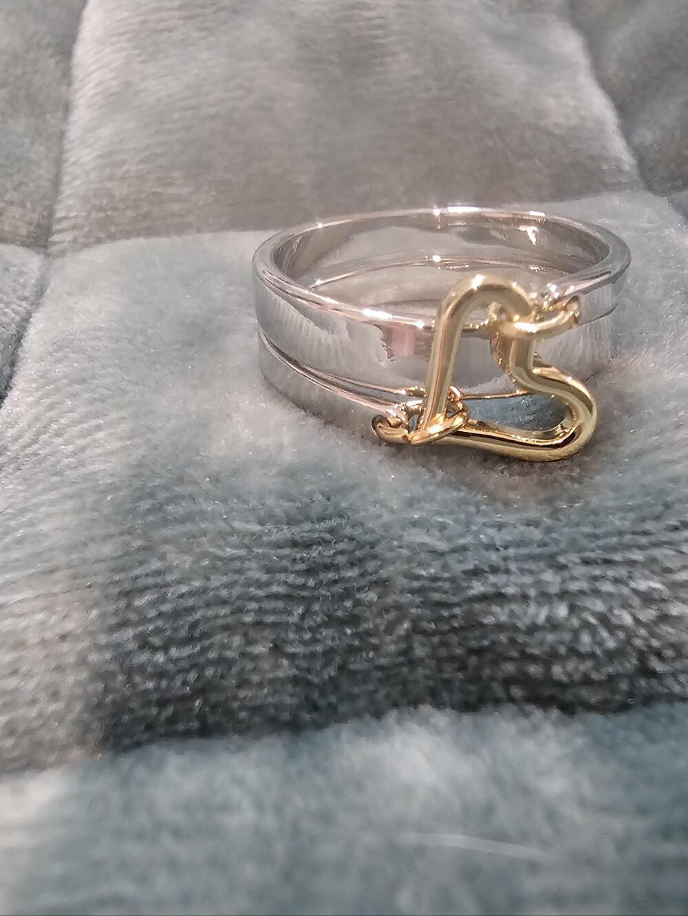 Stainless Steel Band Ring with Gold Heart Accent - Women Jewelry